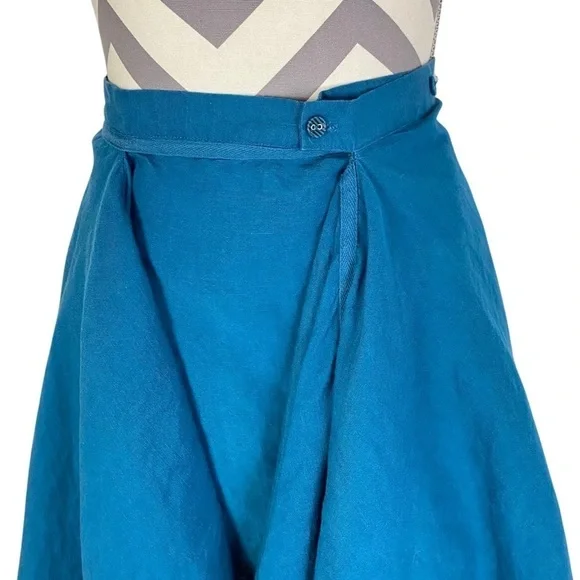 Mais Il Est Ou Le Soleil Linen Skirt Size 38 / 8 / Medium Teal Blue Faux Wrap - Picture 2 of 11